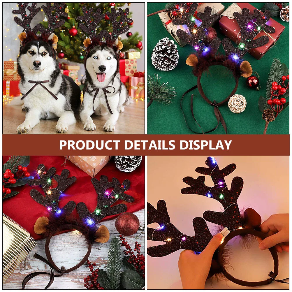 

2Pcs Luminous Christmas Pet Reindeer Hair Antler Headband Durable Xmas Party Hair Decoration Hoops Luminous Headband