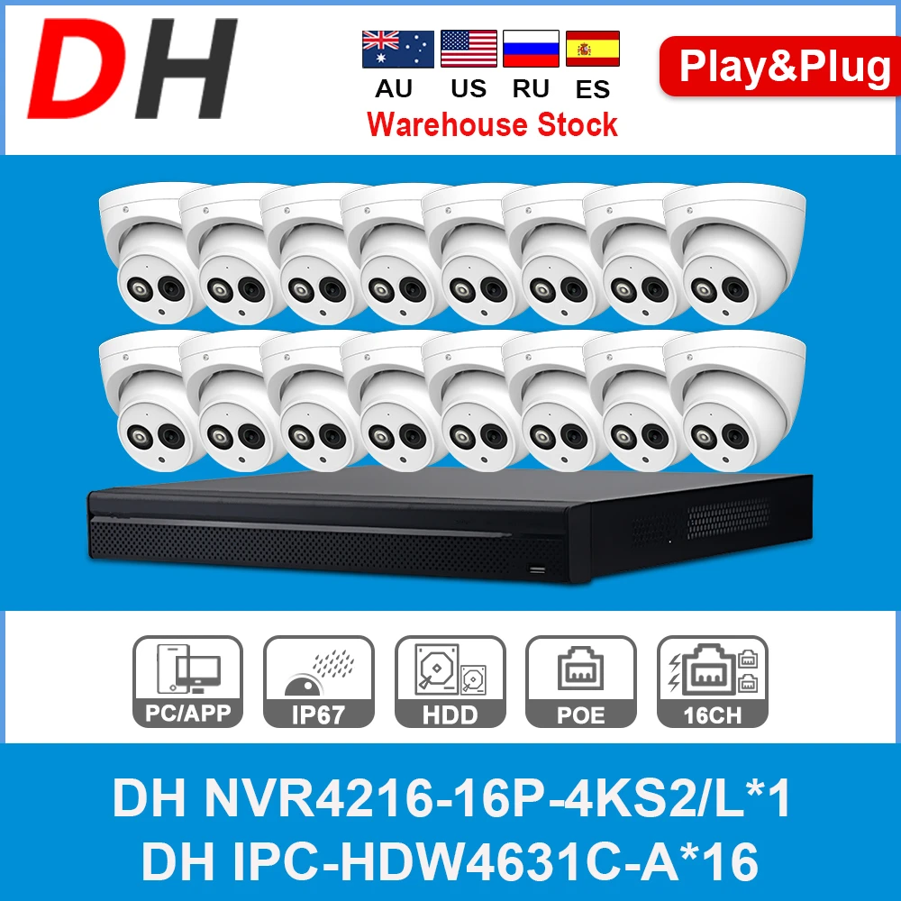 

Dahua Video Surveillance System 6MP IP Camera NVR Kit IPC-HDW4631C-A Microphone NVR4216-16P-4KS2/L 8CH 16CH Security Protection