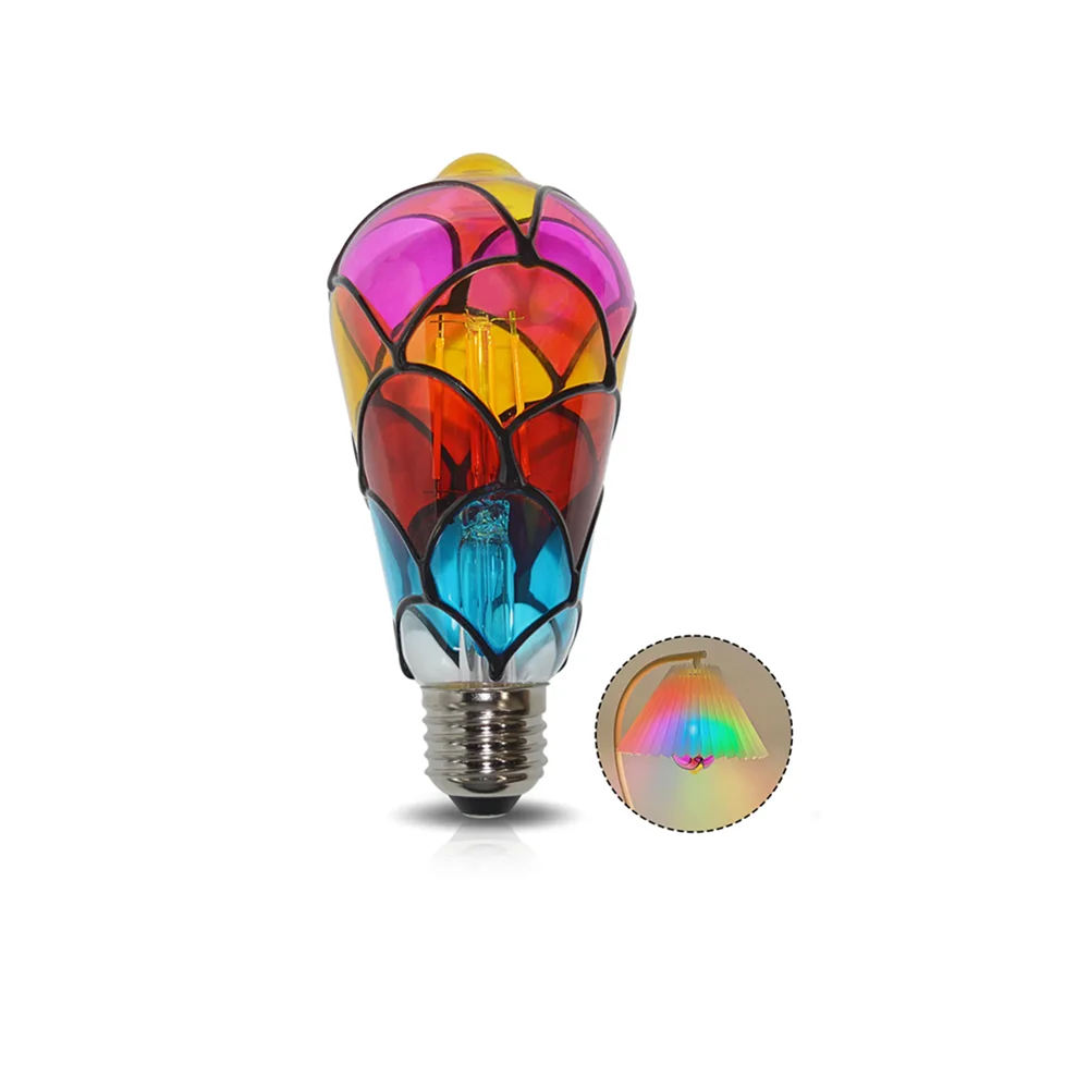 LED Hand Painted DIY Color Decorative Light Bulb 4W  2700K 110V 220V Christmas Ambient Light ST64 Color Decorative Light Bedroom