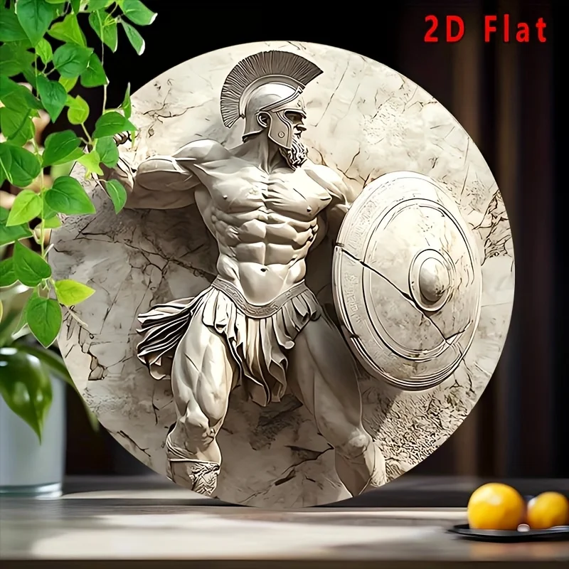 Spartan Warrior Metal Wall Art Vintage 8X8 Inches Round 2D Wall Decor for Home Office Indoor Outdoor