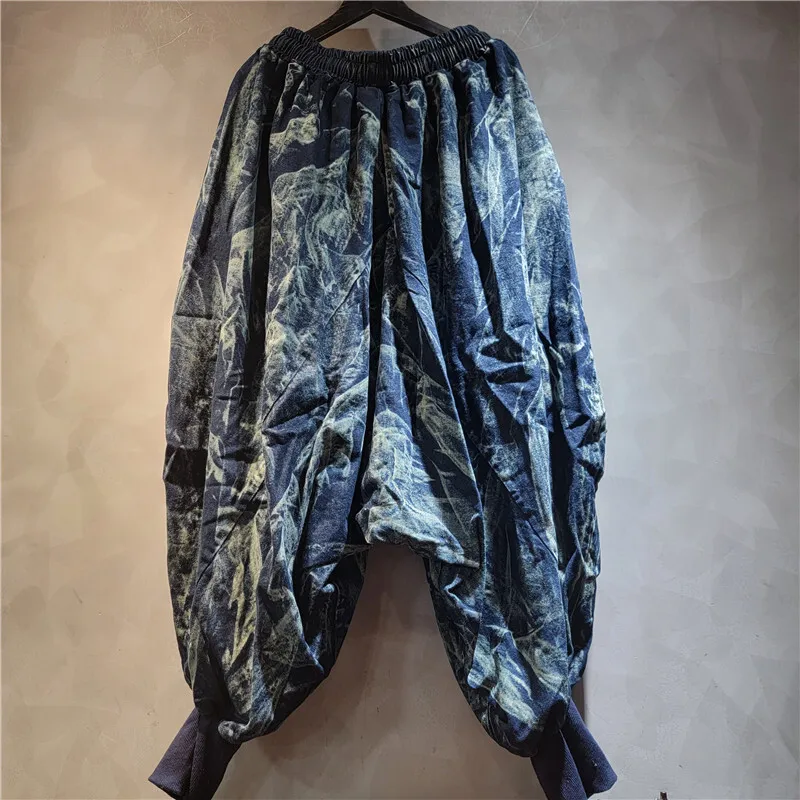 WTHT Trendy dames patchwork denim braamrand truien met lange mouwen elastische taille losse lantaarnbroek vrouwelijk 2025, herfst 1LS2565