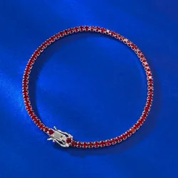 New S925 Silver Moissanite Bracelet Women's European and American Pigeon Blood Red Tennis Chain Single Row Diamond Full Bracelet