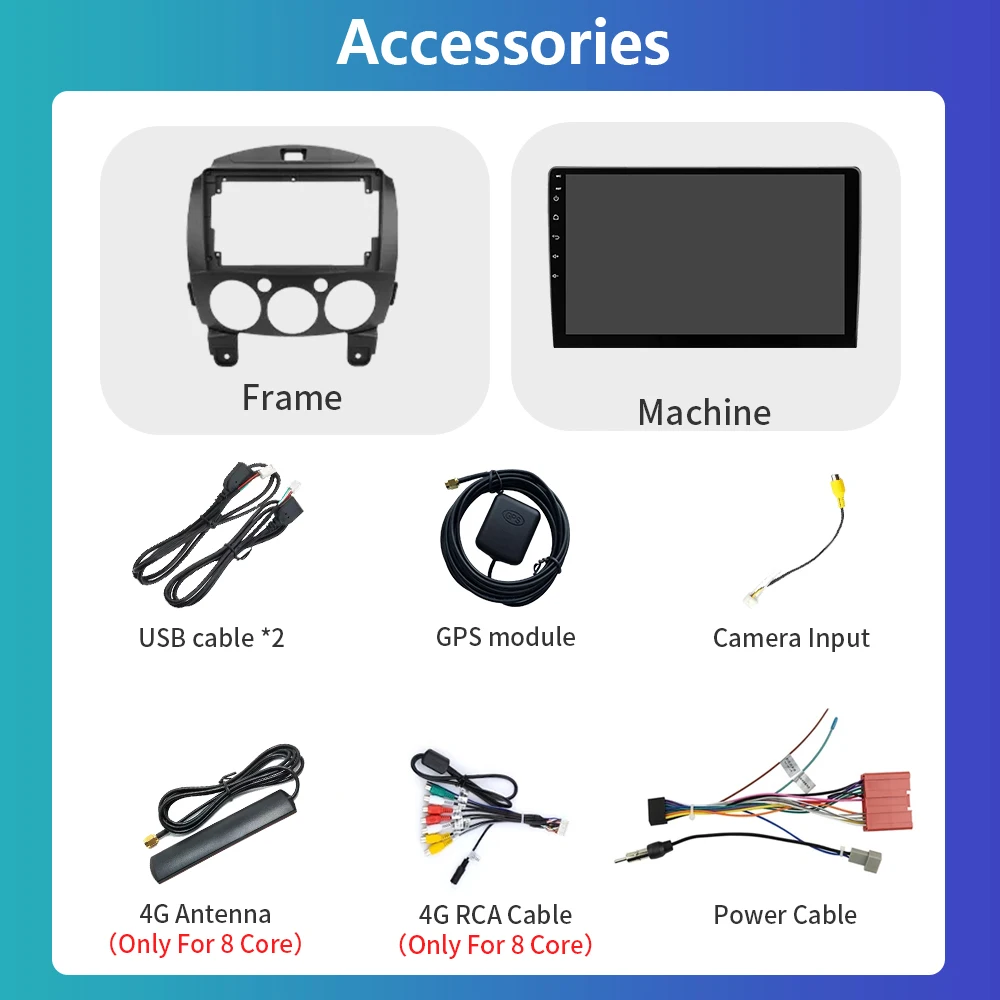 Rádio Automóvel Multimédia Leitor de Vídeo, Autoradio, GPS de Navegação, Carplay, Unidade Principal, DSP, WiFi, Android 12, Mazda 2 2007-2014, 2 Din