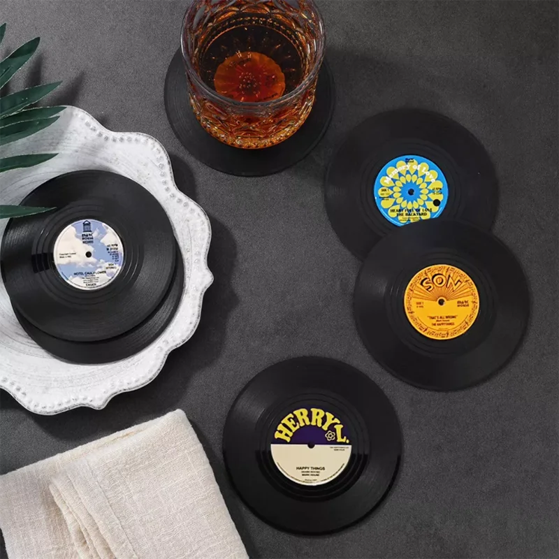 Vinyl Record Coaster Set for Drinks, Retro Glass Coaster, Cup Mat, Coffee Placemat, PVC, Home Decor, 6 PCs/Set