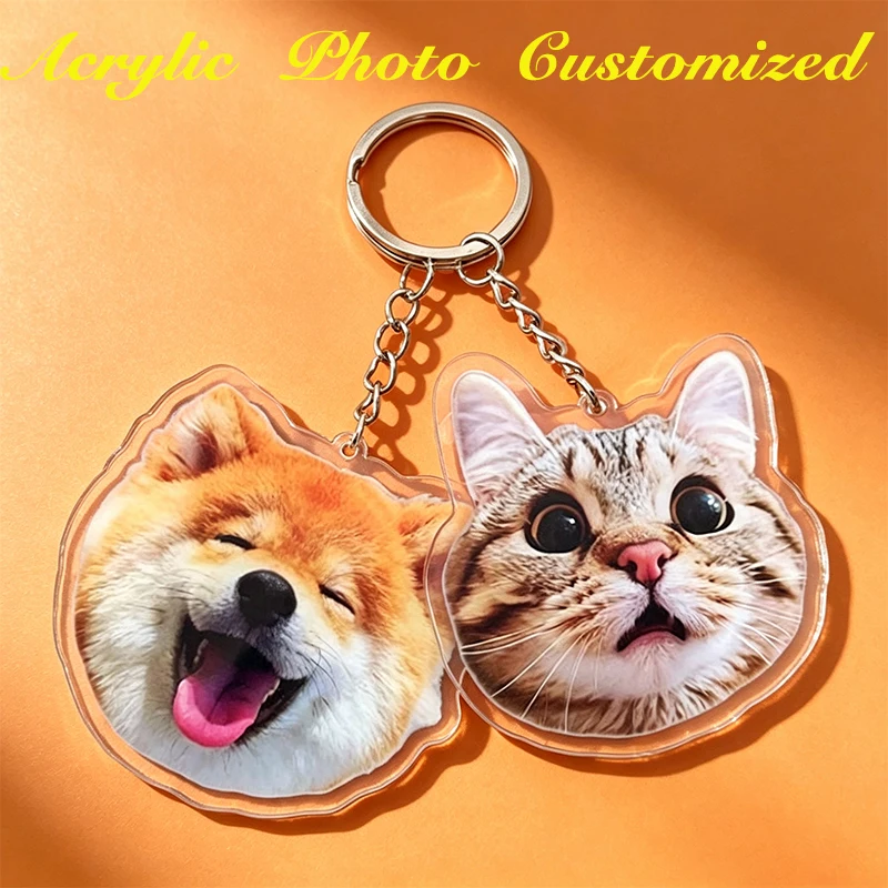 Cute Your Pet Photo Customized Acrylic Keychain Character Dog Cat Animals Picture Hologram Print Personalized Keyring Bag Charm