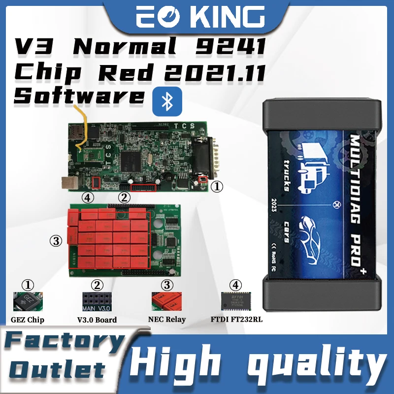 MultidiagPRO Motors/Trucks Diagnostic Tool DS150E OBD Multi Diag nostic Red Board v3 Normal 9241 Chip Repair Tool with NEC Relay