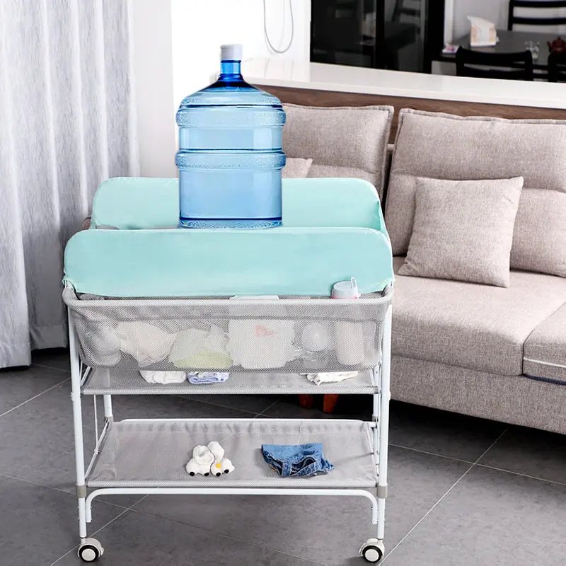 Folding Multifunctional Baby Diaper Station, Portable Infant Changing Table, Massage Bathing Stand with Storage Rack