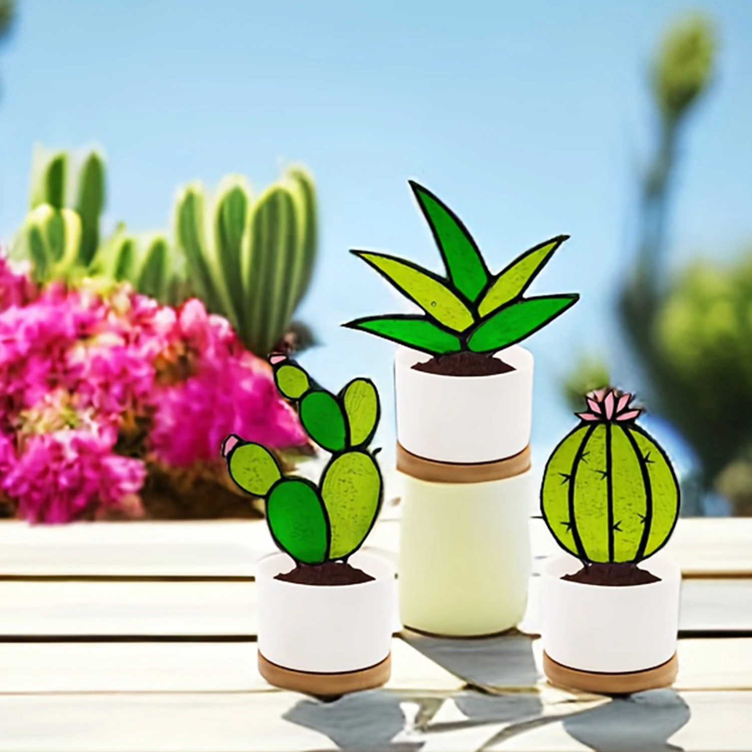 Simulation Cactus Plant Potted Succulent Tropical Colorful Acrylic Ornament Window Balcony Home Office Tabletop Decoration Craft