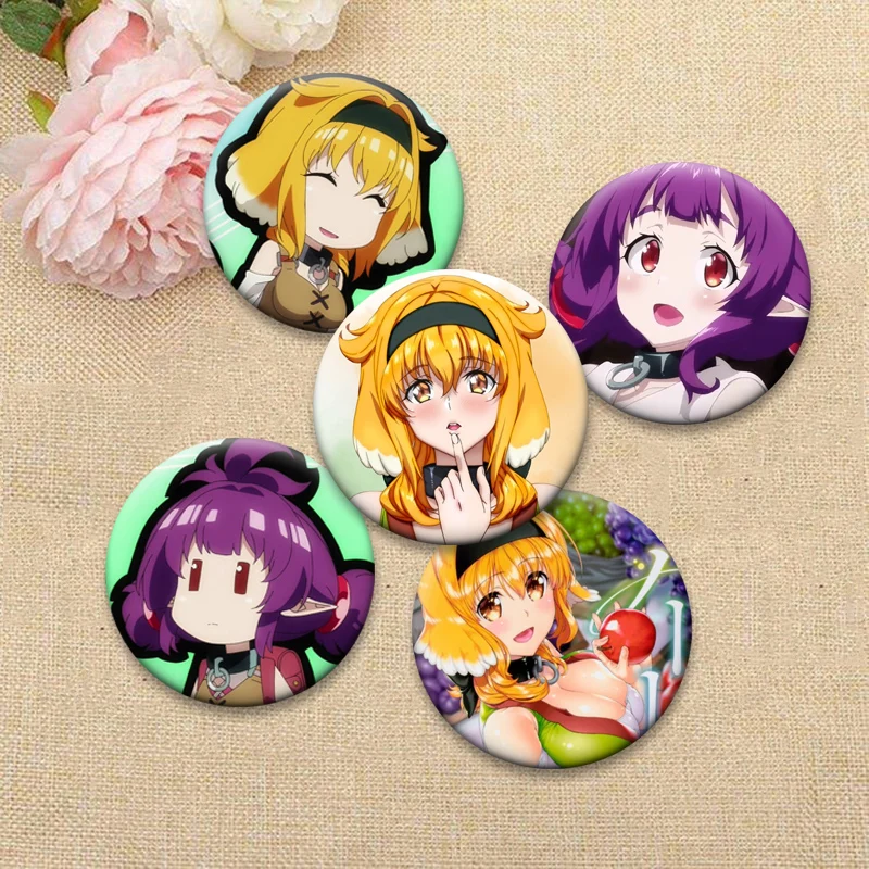Cartoon Tinplate Pins Anime Harem in The Labyrinth of Another World Brooches Michio Kaga,Roxanne,Sherry,Miria,Vesta,Rutina Badge