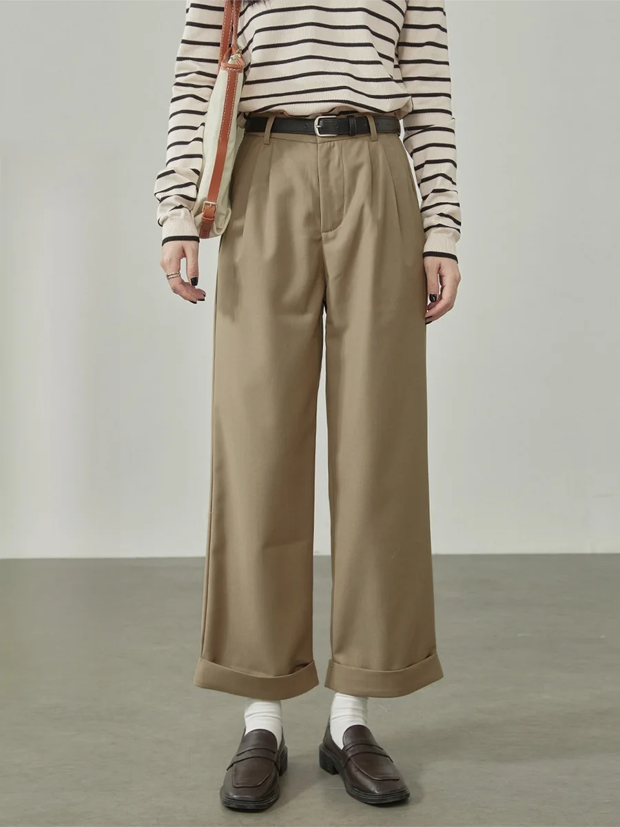 

Женские повседневные брюки с высокой талией, утягивающие, свободные, широкие, цвета хаки, укороченные (7/8), прямые, универсальные, весна 2026