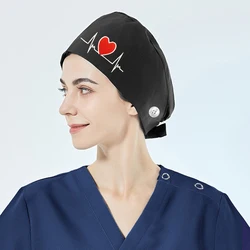 Scrub Caps Women Men Surgical Cap Bee Pharmacy Medical Solid Pets Clinic Doctors Dentist Nursing Beauty Salon Hat with Buttons