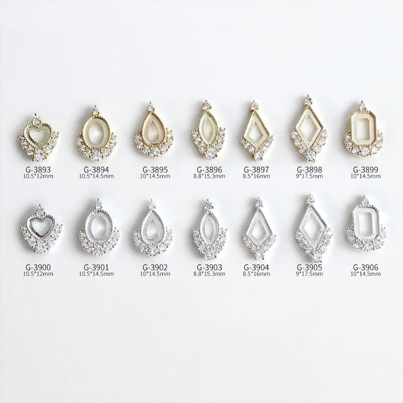 5Pcs Gold/Silver Flatback Frames Design Charms For Nails Shiny Zircon Luxury Hollow Frames DIY Charms Jewelry For Nail Supplies