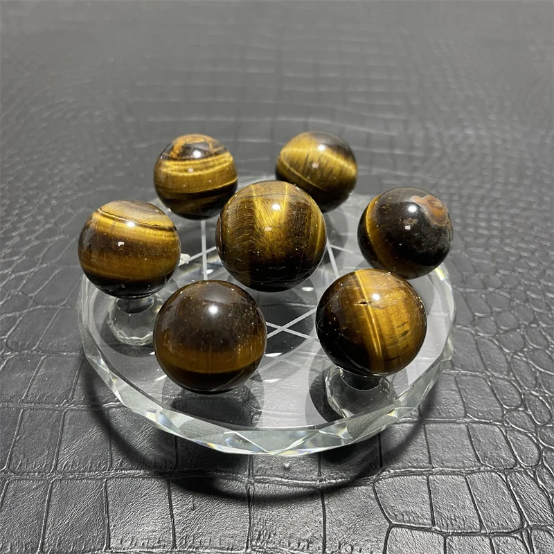 

Natural Crystal Chakra Stone quartz ball Yellow Tiger Eye With Gift Chakra Sphere Seven Star Array