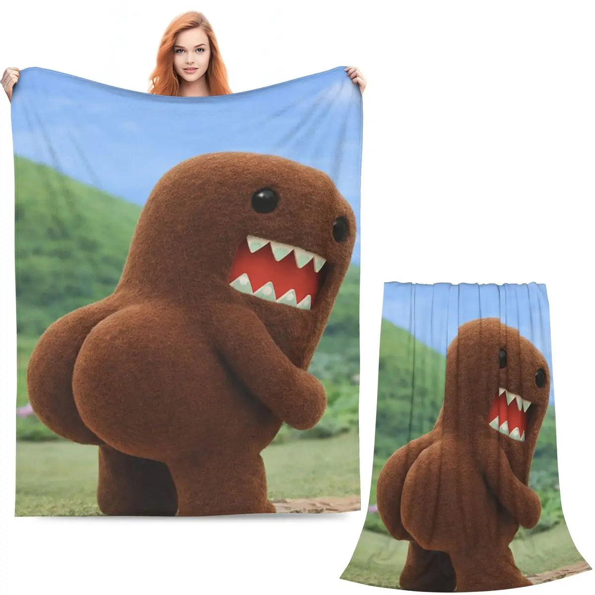 Domo Kun Doll Face Graphic Blankets Soft Warm Flannel Throw Blanket Cover for Bed Living room Picnic Travel Home Couch