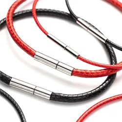 1/1.5/2/2.5/3mm Stainless Steel Button Black Leather Bracelet Men Women Matching Friendship Bangles Chain Jewelry Accessories