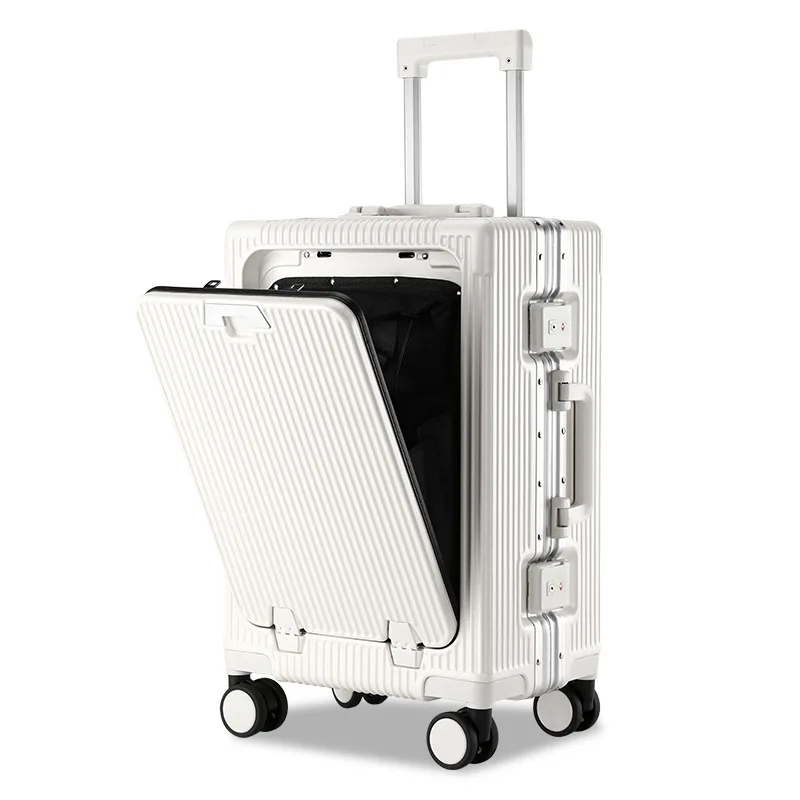 Front Opening Travel Suitcase on Wheels Aluminum Frame USB Travel Bag Large Capacity TSA Password Rolling Luggage Case