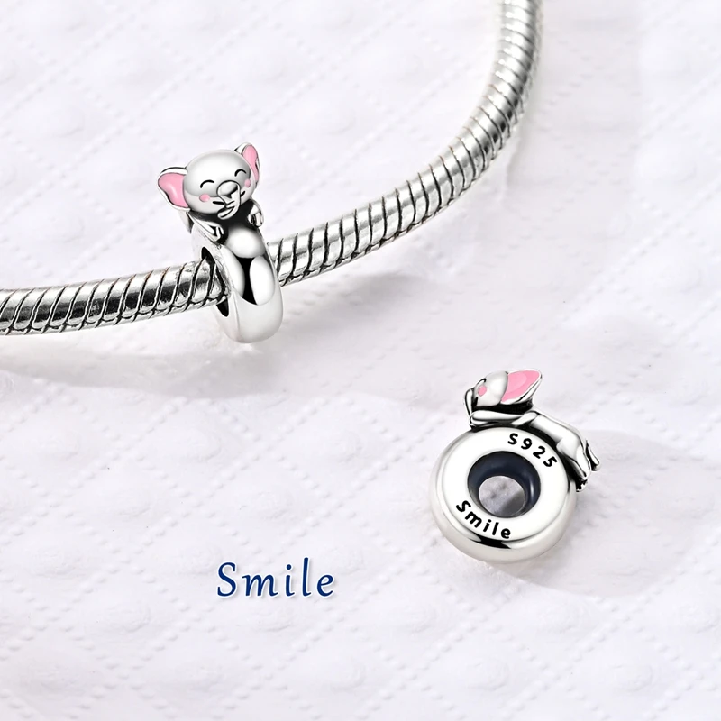 Original 925 Sterling Silver Charms Bead CZ Zircon Little Elephant Rubber Stopper Clips Dangle Women Lover DIY Jewelry Gifts