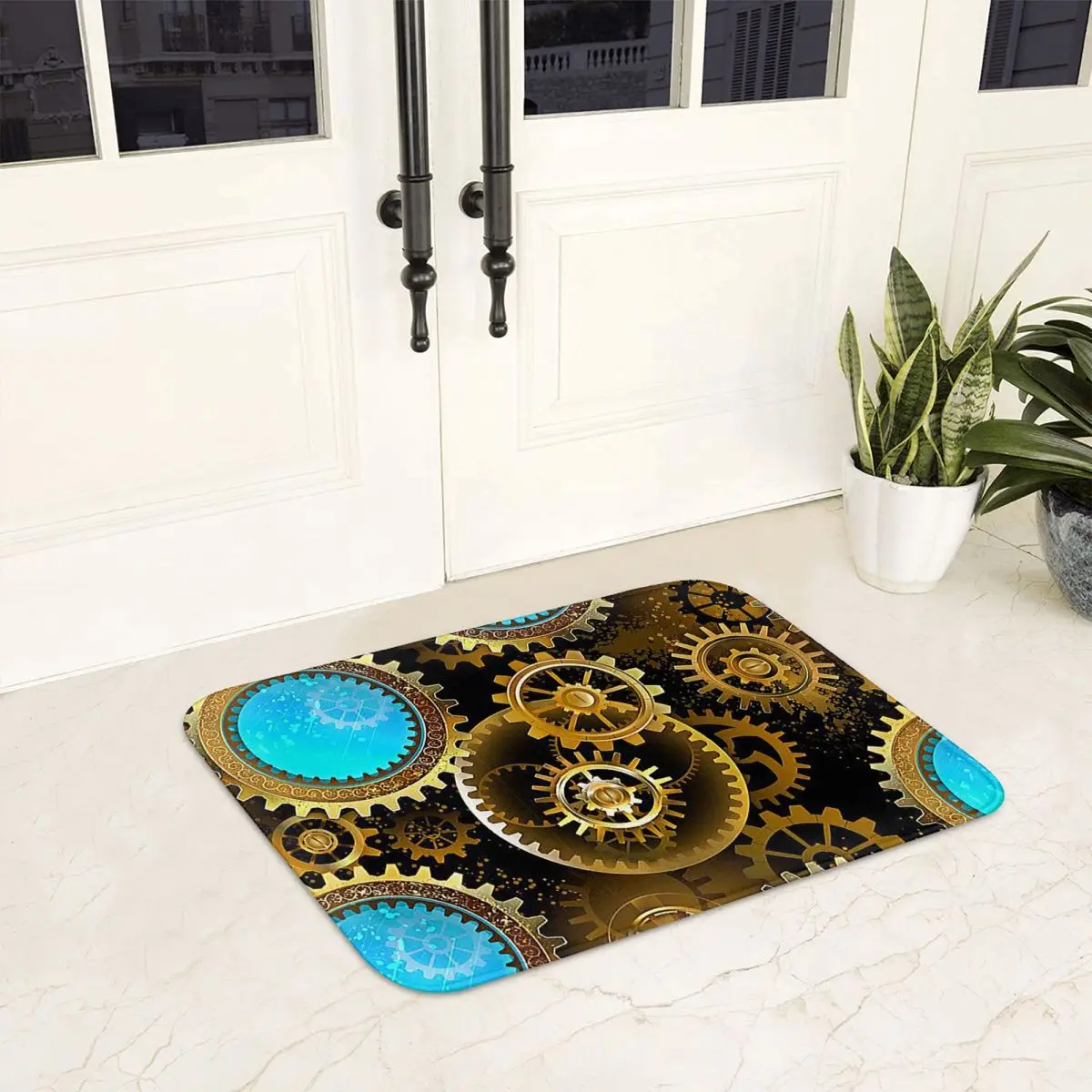 Mechanical Machine Gears Steampunk Style Non-slip Doormat Floor Mat Cushion Carpet Rug for Kitchen Entrance Bedroom Footpad Mats