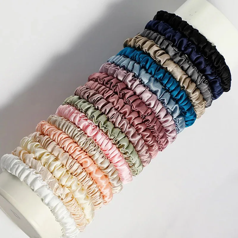 5PCS 100% Pure Silk Skinnies Small Scrunchie Set Hair Ties Ropes Bands Skinny Scrunchy Ponytail Holders for Women Girls