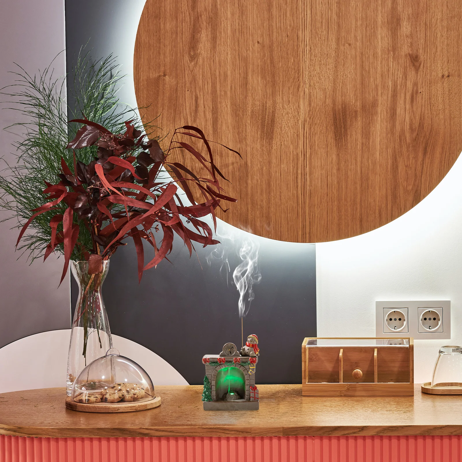 

Festive Mini Christmas Fireplace Incense Burner Ceramic Backflow Waterfall Design for Home Decor Tabletop Bookshelf Mantel