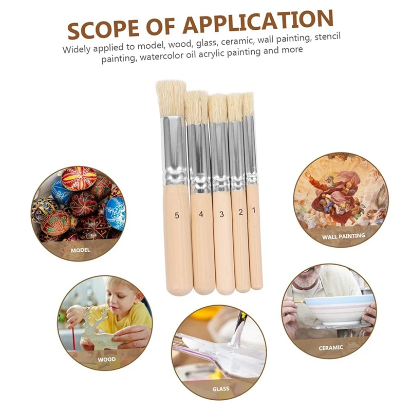 5Pcs Natural Template Paint Brushes The Brush Painting Wooden Painting Brush Crafts Natural Short Game Crafts Making Easy To Use