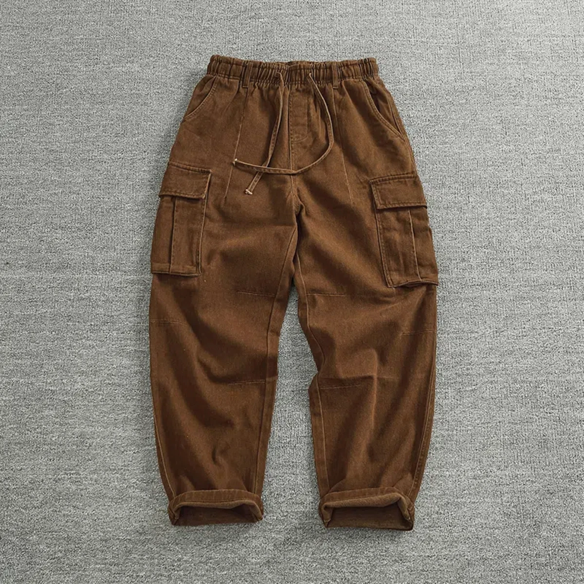 

May Khaki cotton heavy washing loose straight leg casual pants men's thick multi-pocket heavy cargo pants tide