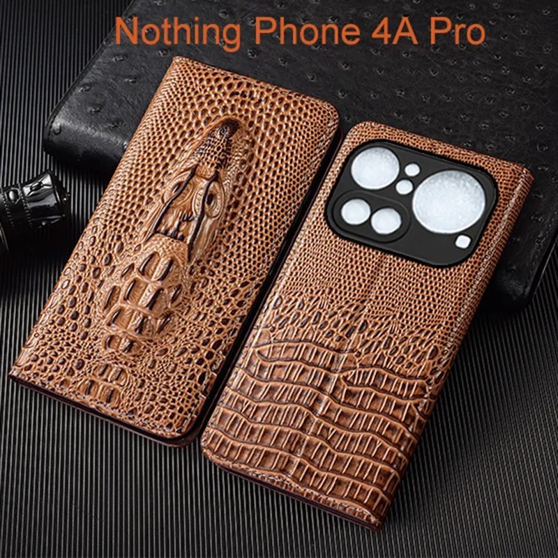 Crocodile Head Genuine Leather Flip Case For Nothing Phone 1 2 2A 3 3A 4A Pro Plus CMF Phone 1 2 Pro Phone Cover Card Cases