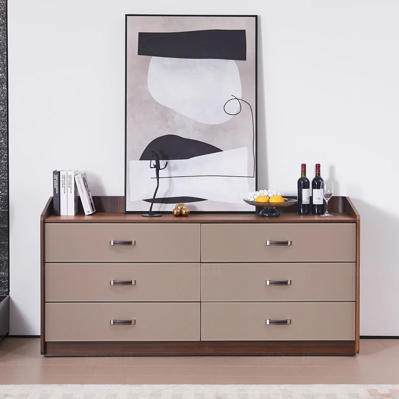 

Italian minimalist saddle leather, side cabinet, bucket cabinet against the wall, light luxury, modern living room