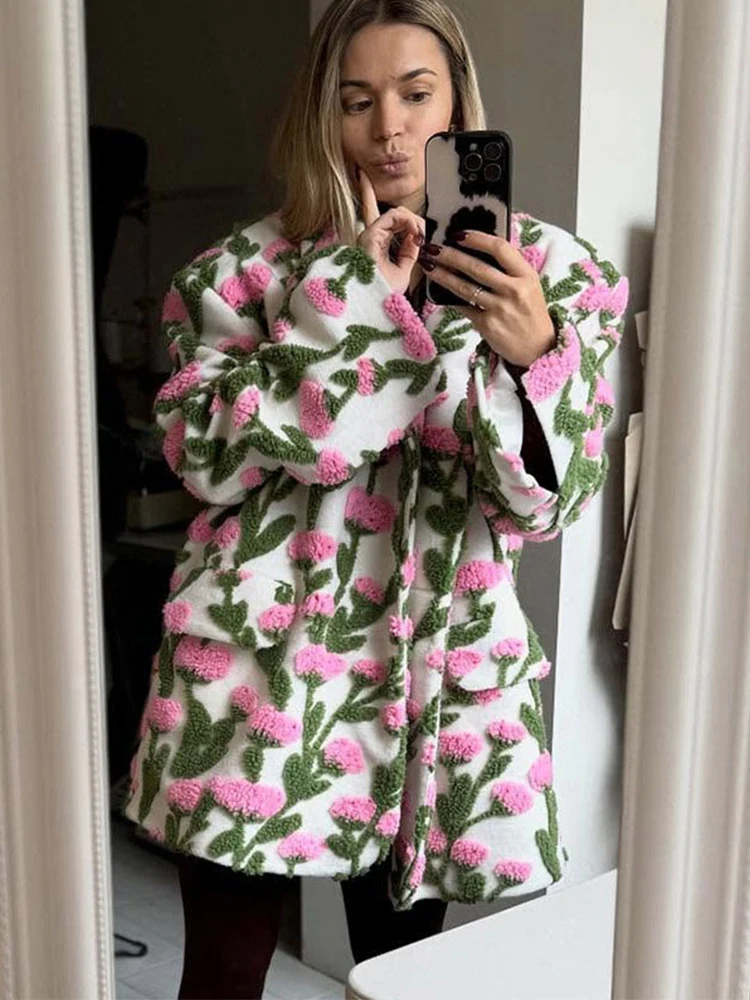 

Autumn 3D Floral Women's Coat 2026 Long Sleeve Turn-down Collar Pocket Single Breasted Female Jacket Casual Clothing High Street