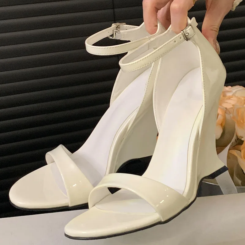 Fashion Ankle Buckle Footwear Red Women Wedges Pumps Shoes Female Peep Toe Party Wedding Ladies Super High Heels Sandals Shoes