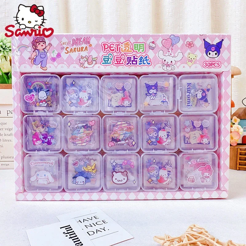 Sanurgente-Autocollants pois dessin animé mignon, Kuromi My Melody Pet, autocollants transparents pour manuel, autocollants décoratifs pour bricolage, papeterie, 15 pièces, 30 pièces