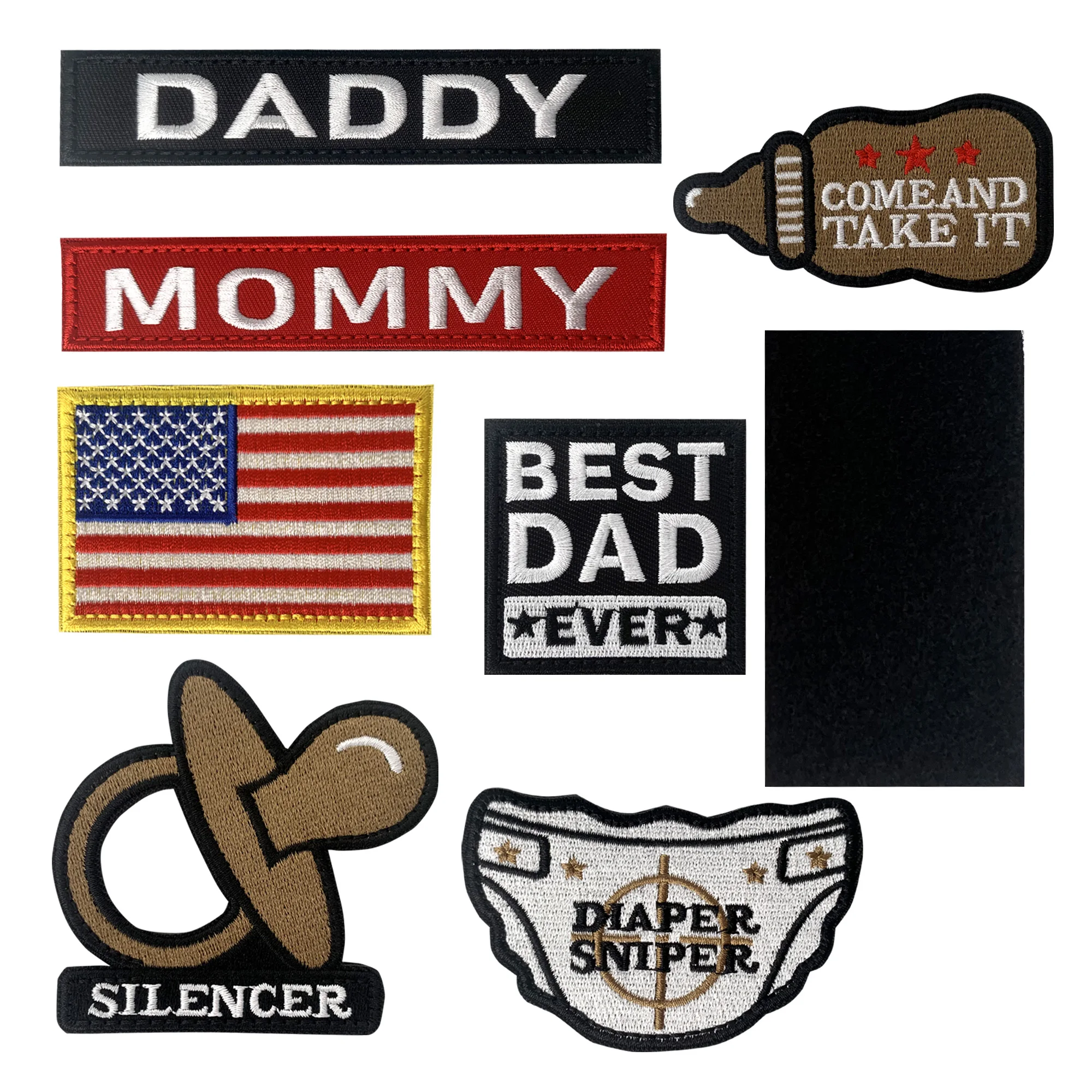 Mommy Daddy Hook and Loop Embroidered Patch, Baby Diaper Baby Bottle Silencer Badge for Parents DIY, 7 Pcs