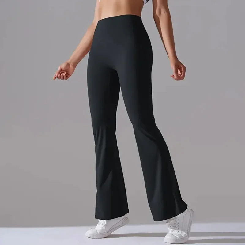 6640Solid Color Flared Pants Yoga Pants For Women With Slim Fit High Waist Elastic Training Wide Leg Pants Fitness