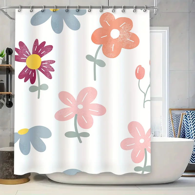 

Весенняя занавеска для душа с цветочным принтом, розовая, синяя, желтая ткань с принтом, водонепроницаемый декор для ванной комнаты, 72 x 84 дюйма