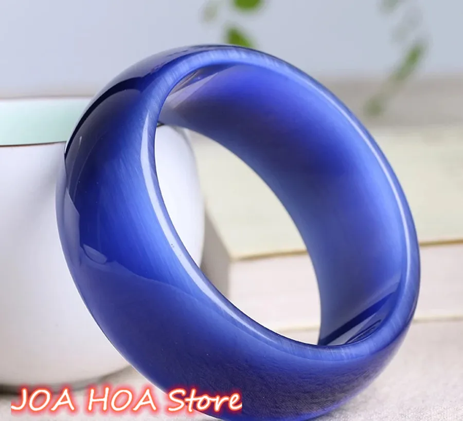 Genuine Dark Blue Natural Cat Eye Stone Crystal Bangles Women Lucky Bracelet Jewelry