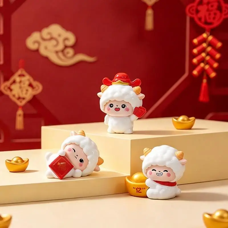 Cute Mini Lucky Sheep Figurine 2027 Year of the Sheep Fortune Lamb Ornament for Office Desk Decor Gift