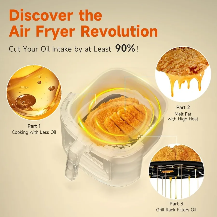 Duża frytkownica beztłuszczowa XL 8,5 QT z zewnętrzną powłoką ze stali nierdzewnej i okienkiem, cyfrowe sterowanie 8 w 1 z precyzyjnym ustawianiem temperatury do 400F.