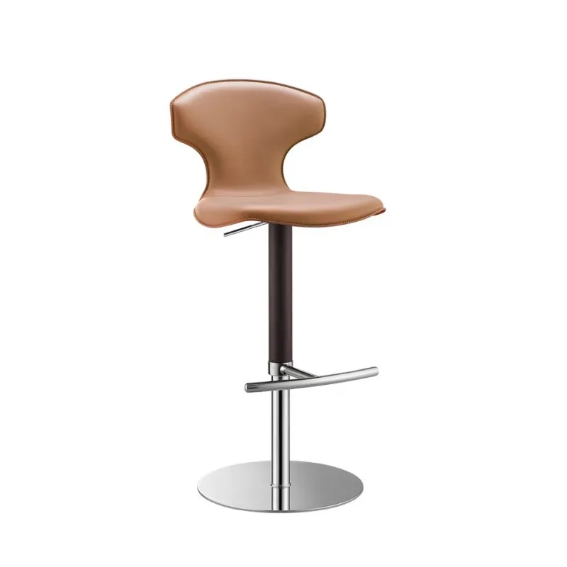 

Simple bar chair saddle leather modern light luxury stainless steel home business lifting rotating designer high stool