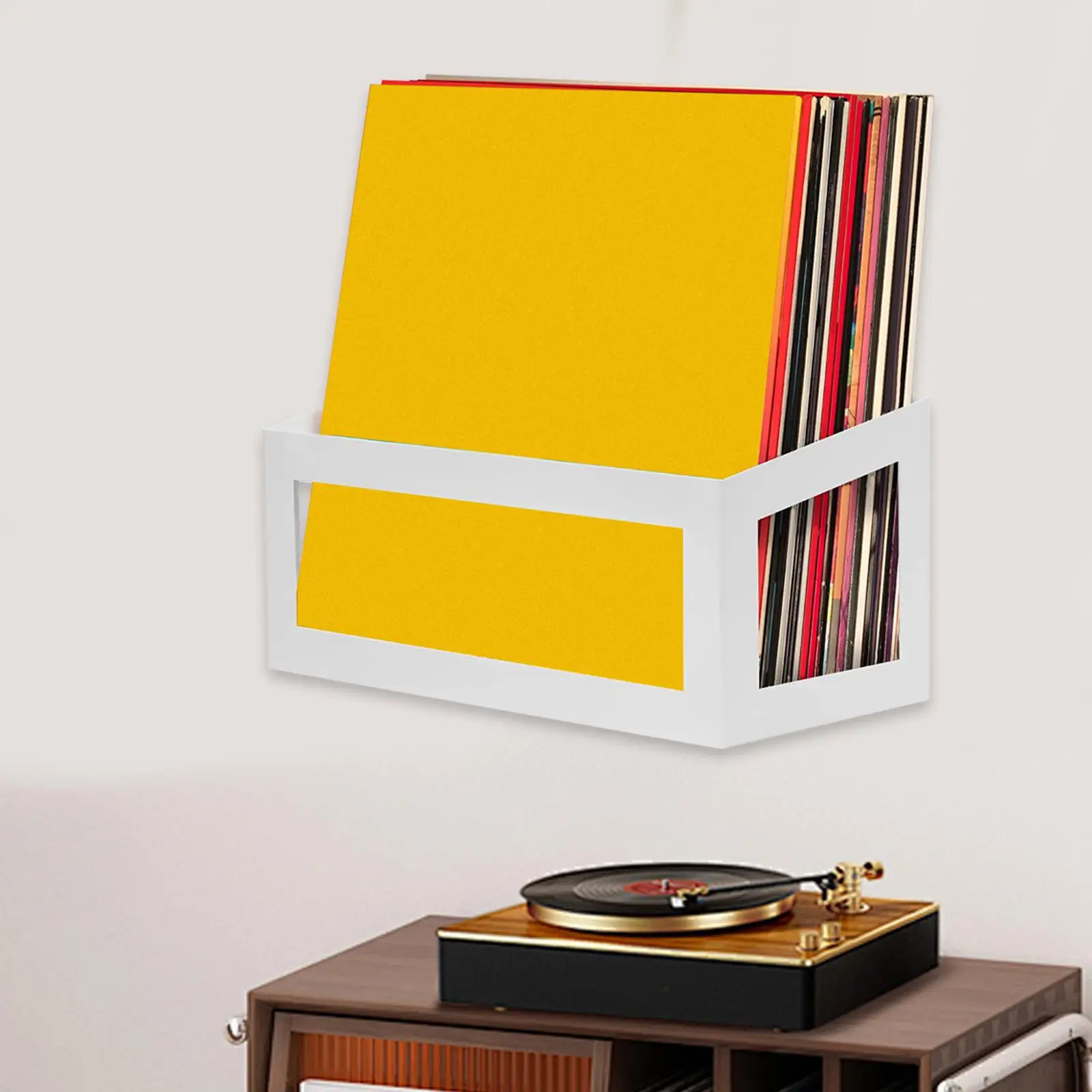 Records Storage Rack Wall Mount White Metal Vinyl Holder Display Shelf for Music Cds and Books Easy Access view 6