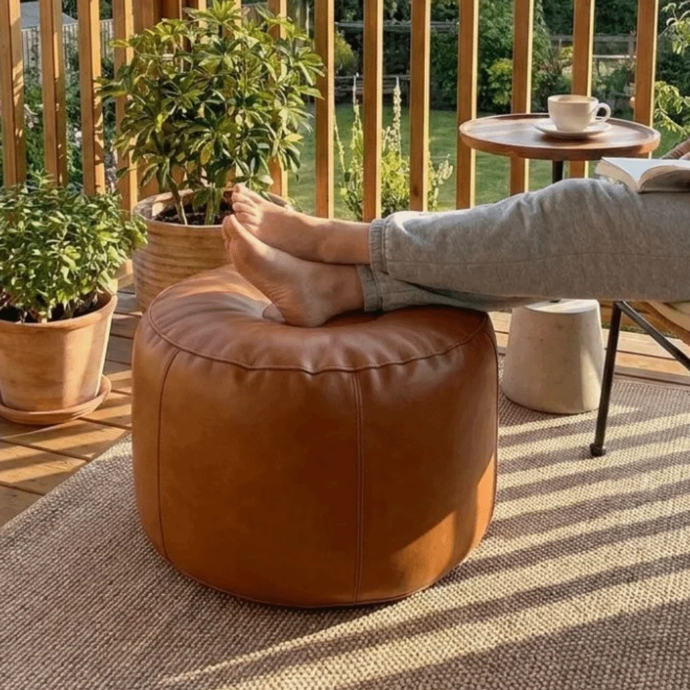PU Leather Pumpkin Pouf Cover Minimalist Non-Slip Pouf Cover Unstuffed Large Capacity Sofa Stool Cover Bay Window