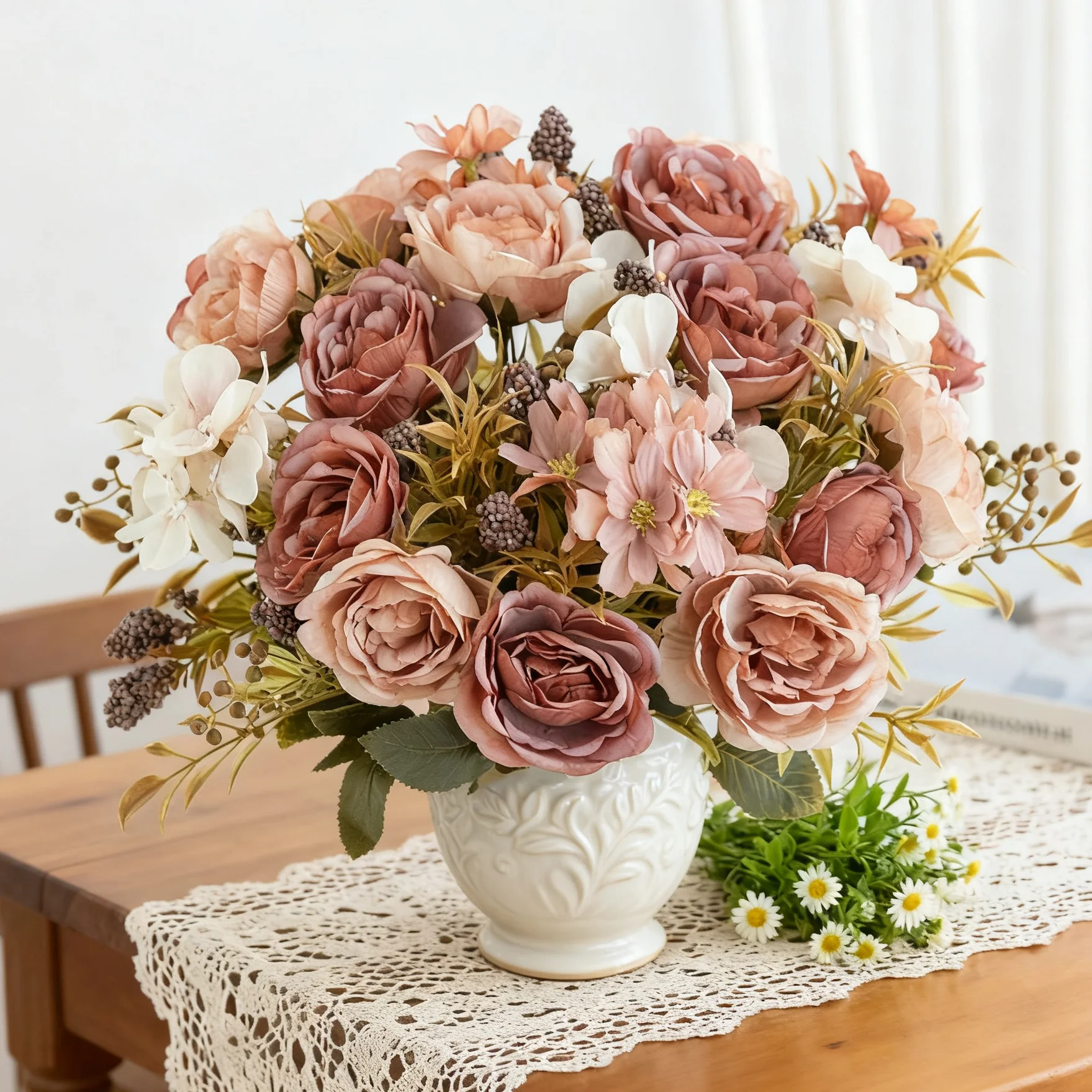 Künstliche Blumen, Seidenrosen, Pfingstrosen, Heimvasen-Dekoration, Garten im Freien, Valentinstag, Hochzeit, Brautparty, DIY-Fotografie-Requisiten.