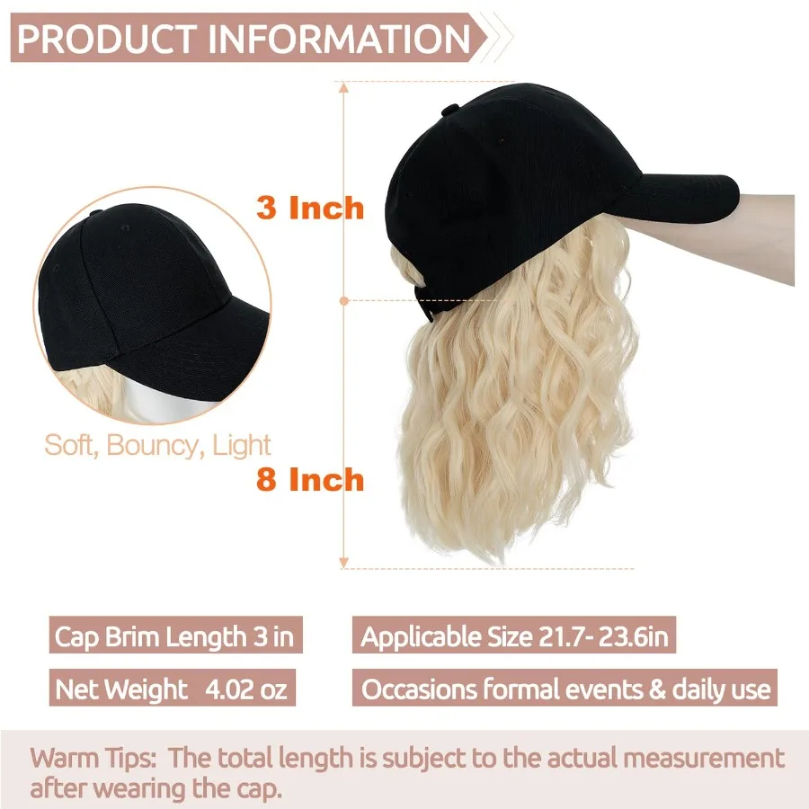 قابل للتعديل قصيرة مجعد متموج بوب تصفيفة الشعر قبعة بيسبول شعر مستعار مع وصلات شعر للنساء 8 الاصطناعية شقراء متموجة بوب قبعة شعر مستعار ث #4