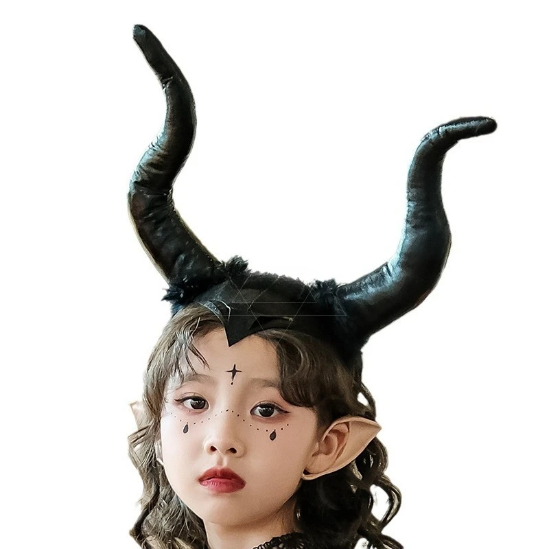 Halloween Children's Costumes Accessories Devil Horns Headwear Little Devil Witch Cosplay Costumes Props Cow Horns Black