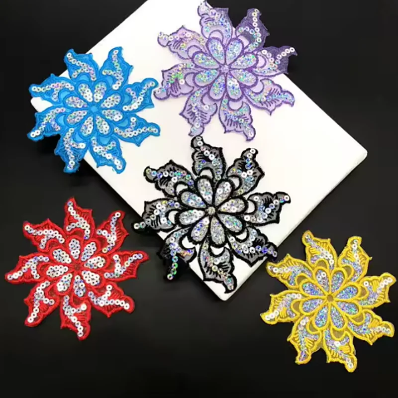 5 pieces of flower-pattern sequin embroidered patches, hot-melt fabric patches, denim jacket, shirt, backpack, skirt, decoration