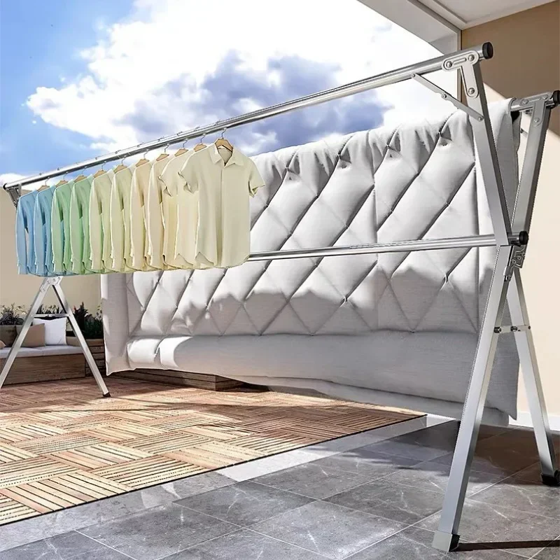Balcony removable and retractable floor drying rack Indoor quilt roller drying rack Foldable stainless steel drying rack