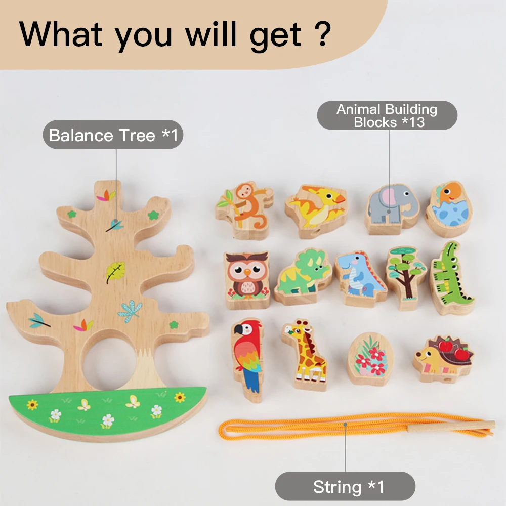 Wooden Balance Tree, Montessori Educational Toys for 3+ Years Old Stacking Blocks Develops Fine Motor Skills&Cognitive Abilities