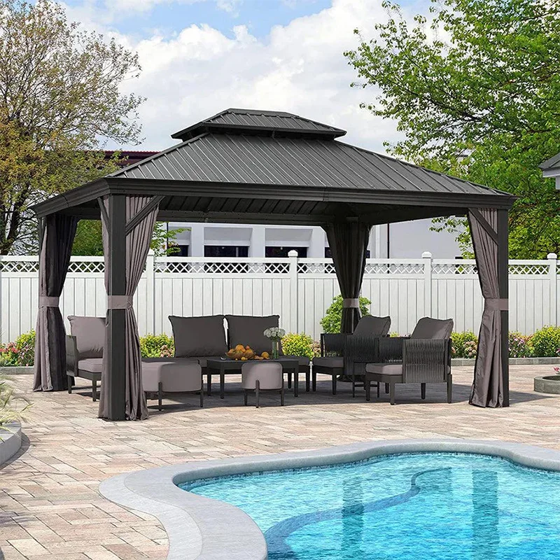Best Selling Durable Gazebo Double Roof Canopy Outdoor Aluminum Frame Permanent Metal Pavilion Outdoors Gazebo
