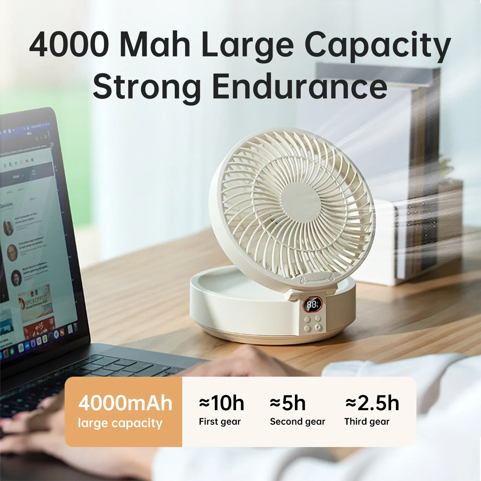 

Новый вентилятор 4000 мАч с дистанционным управлением, беспроводной портативный настенный перезаряжаемый ночник, настольный складной электрический вентилятор