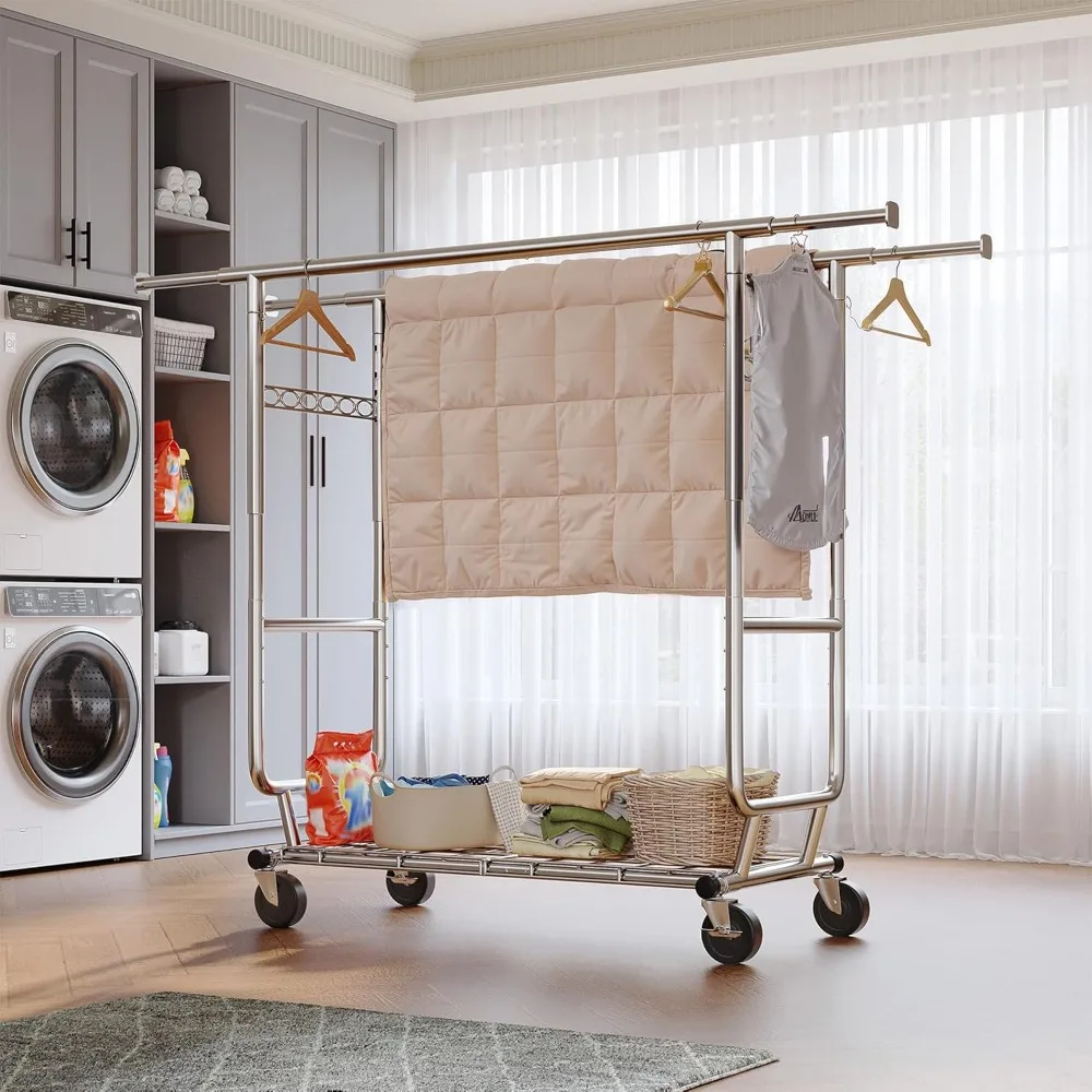 رف ملابس متحرك شديد التحمل بسعة 630 رطل، رف ملابس قابل للتعديل مع عجلات 75 وات × 68 ارتفاع × 22 دي للاستخدام التجاري #5