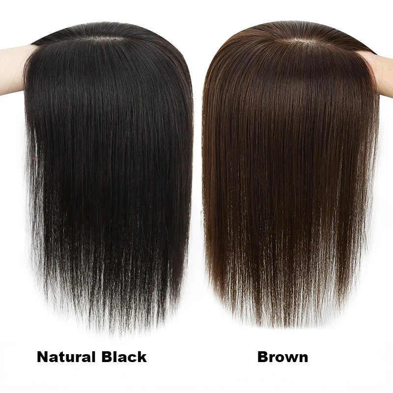 Straight Silk Base Women Topper With Clip In 100% Real Human Hair Hairpiece Breathable Natural Women Toupper Black Brown Color